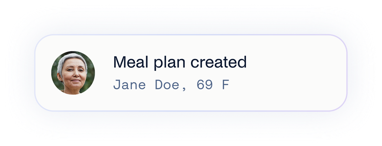 Meal plan created for Jane Doe, 69 F
