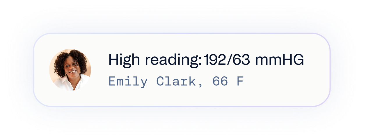 High reading 192/63 mmHG for Emily Clark, 66 F