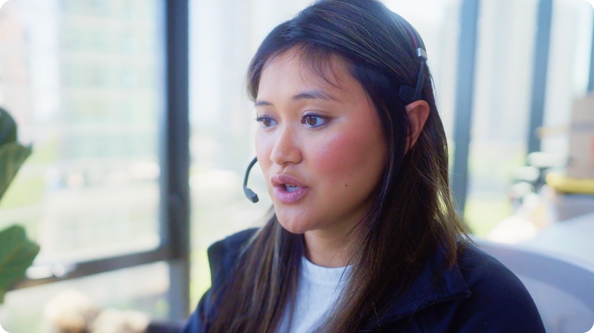 Cadence clinician wearing a headset while speaking with a patient