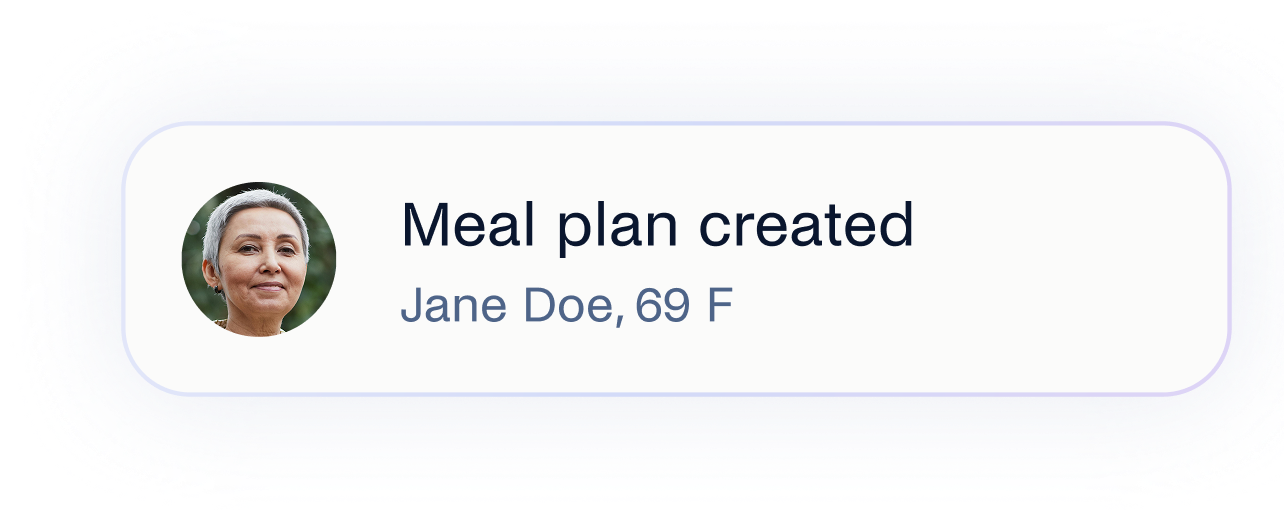 Meal plan created for Jane Doe